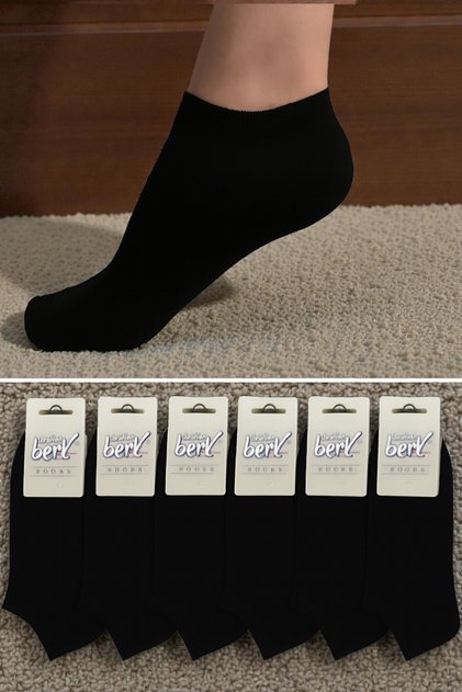 Men's & Women's Towel Booties Socks Set of 6 - Black, Ankle Length