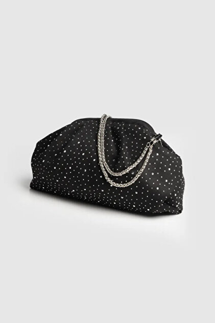 Women's Black Velvet Stone Portfolio Clutch Strap Suede Bag