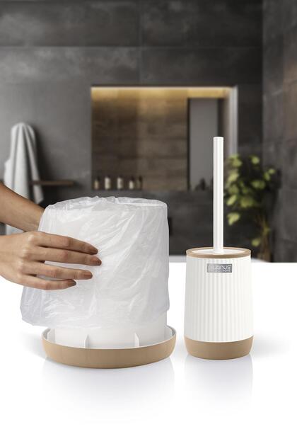 Okyanus Home Nida Beyaz Due Desenli Eko 2'li Wc Kova Ve Fırça Seti