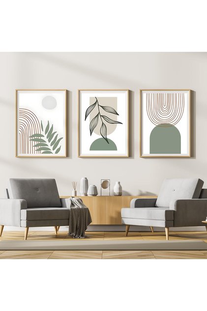 ALAYRA Canvas Pictures, Modern Abstract Art Paintings, Wall Pictures Living Room, Boho Poster Set for Living Room, Bedroom, Without Frame (Geometry 6, 3 Pieces, )20X30 CM