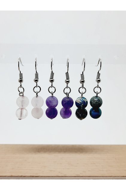 3-Piece Double Earring Set (Pink Quartz-Amethyst-Variscite)