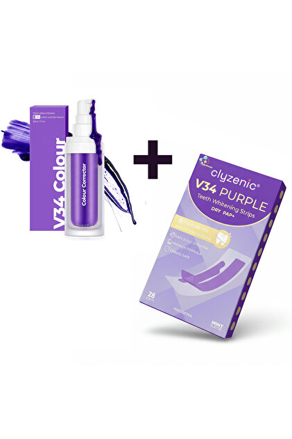 clyzenic Mor Diş Beyazlatma Seti Jel + Şerit(2 Paket), Mor V34 Diş