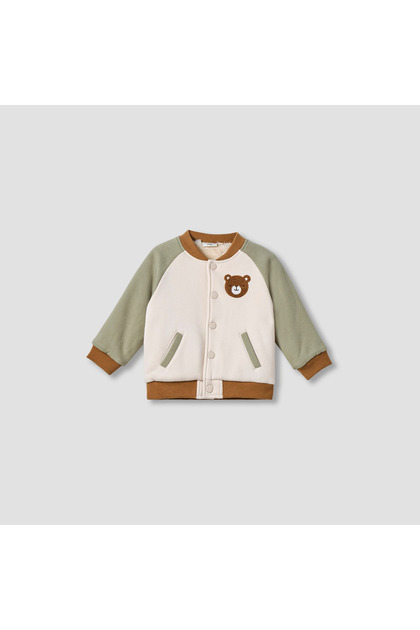 Bear Applique Button Through Jacket with Pockets