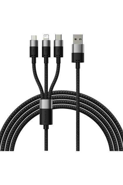 Cablu USB 3 în 1 StarSpeed, USB-C + Micro + Lightning 3,5A, 1,2 m (Negru)