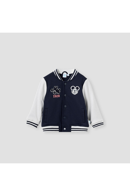 Mickey Mouse Print Jacket with Long Sleeves and Button Closure