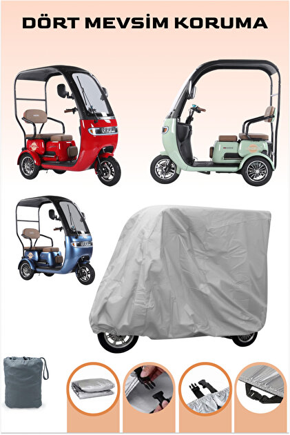 Gray Cabin Arora Wind Pro Electric Moped Tarpaulin 3-Wheel Tarpaulin with Rubberized Connection Buckle