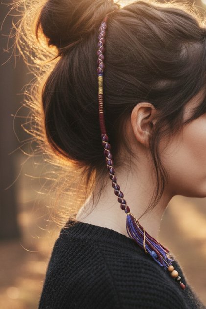 El Yapımı Bohem Etnik Püsküllü Rasta Örgü Saç İpi Tokası Aksesuarı Hair wrap