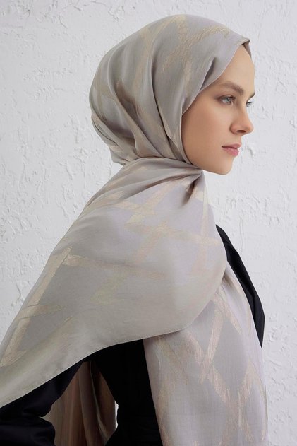Lyocell Shawl - Zigzag Pattern - Aly1-07 - Light Mink