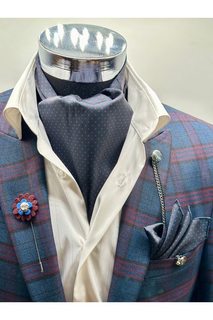 Navy Blue Claret Red Dotted Men's Scarf