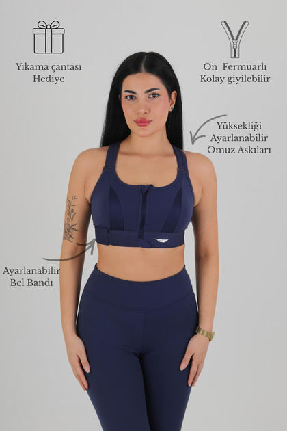 Premium CROPÈ A+ Kumaş, Fermuarlı, Ayarlı, Toparlayıcı Spor Sütyeni + Yıkama Çantası