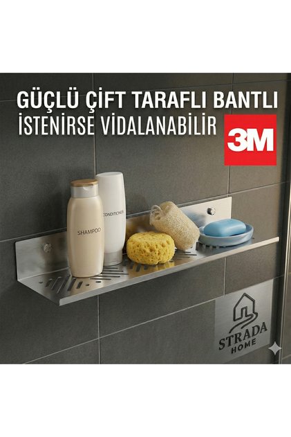 PASLANMAZ ÇELİK BANYO RAFI YAPIŞKANLI VE VİDALI , DÜZENLEYİCİ DUŞA KABİN İÇİN SABUNLUK RAFI
