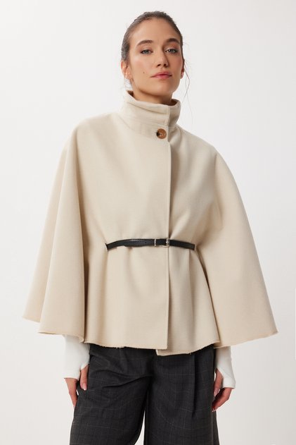 Poncho cu nasturi cu centură LGP0026 CREAM