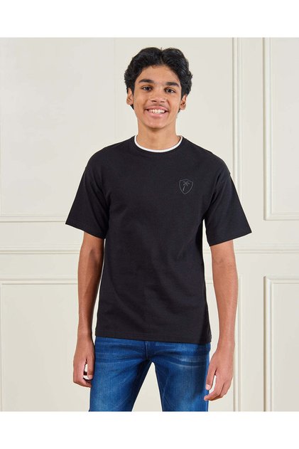 Senior Boys Black Embellished T-Shirt
