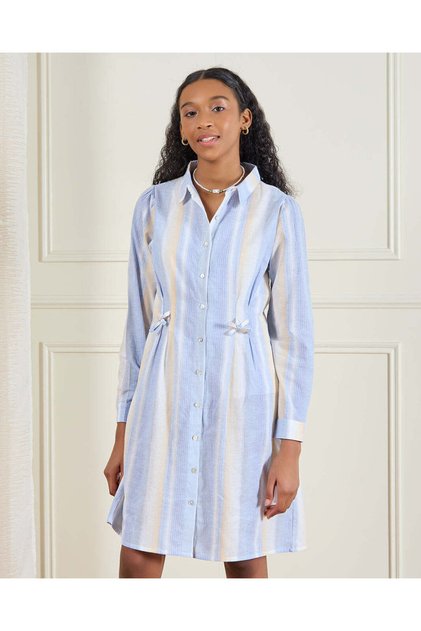 Senior Girls Blue And Yellow Striped Shirt Dress