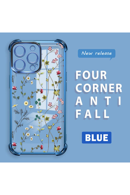 iPhone 14 Pro Max Compatible Transparent Silicone Flutter Protective Case Flower Patterns
