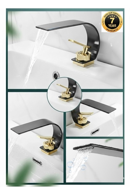 Bathroom Sink Faucet Black Gold Waterfall Design New Model 7 Years Warranty Imported