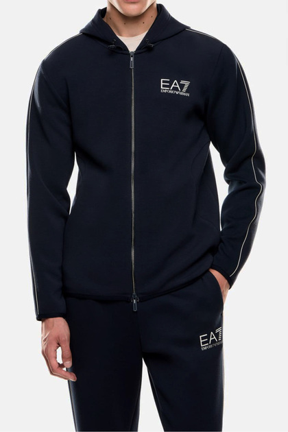 EA7 Erkek Kapüşonlu Uzun Kollu Şerit Detaylı Fermuarlı Sweatshirt