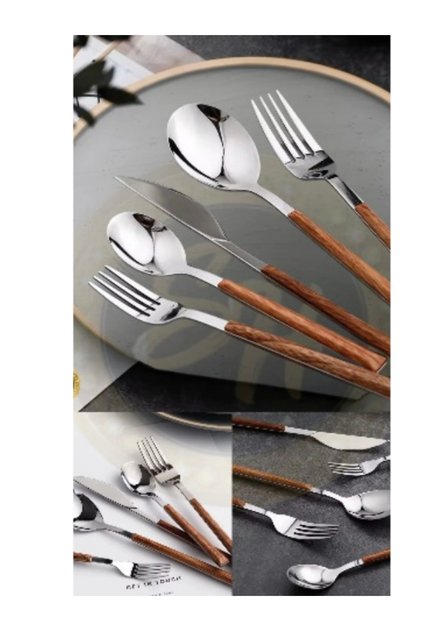 6 Adet ahşap bambu görünümlü plastik detaylı yemek çatal takımı