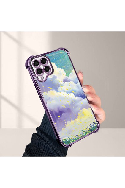Samsung Galaxy M33 Compatible Transparent Silicone Flutter Protective Case Colorful Cloud Patterns
