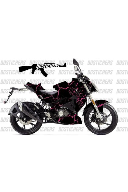 Benelli 125S Şimşek Pembe Siyah Tasarım Sticker Etiket Modeli