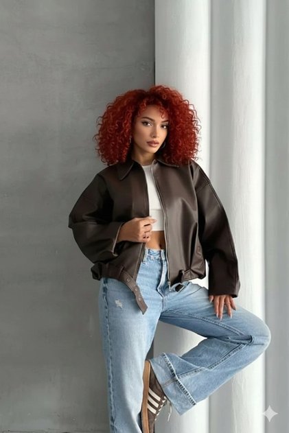 Luvren Pb Oversized Bomber Belted Leather Jacket