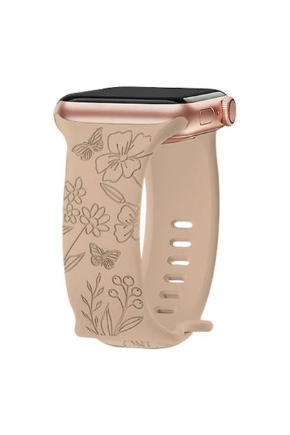 Brățară pentru Apple Watch, silicon gravat, model floral, compatibilă cu Apple Watch 6, 7, 8, 9, X