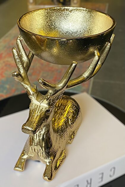 LEMİ DEKORASYON İthal Döküm Gold Geyik Kase-Anahtarlık 20*20 Cm