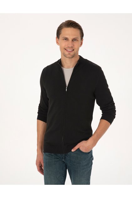 Cardigan negru, slim fit, cu fermoar, din tricotaj 50317409-VR046