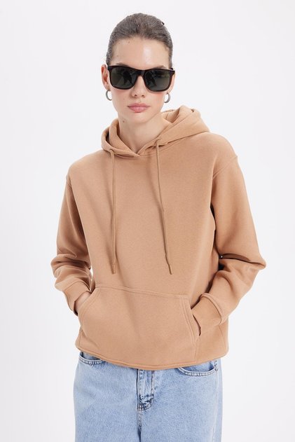 Women's Relax Fit Comfortable Cut Cotton Hooded Kangaroo Pocket Mink Sweatshirt