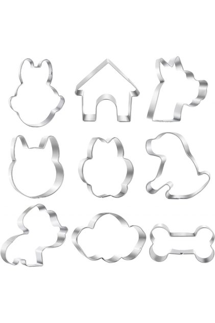 Set 9 forme pentru prajituri cu tema catei Lanmok, dimensiuni diferite, otel inoxidabil, argintiu