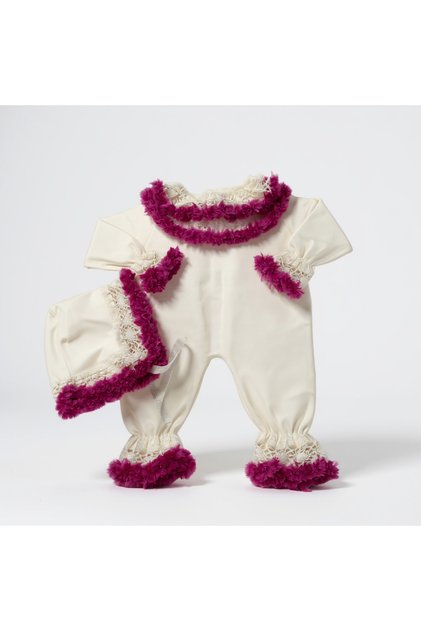 Princess Collection-Hand Embroidered Lace Jumpsuit - Fuchsia