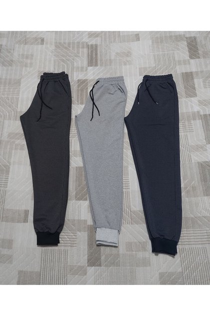 3-Piece Unisex Regular Black Gray Navy Ribbed Hem Sweatpants