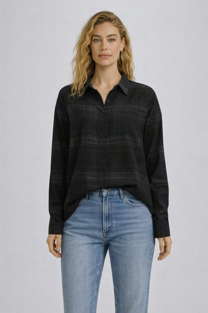 Kadın Jenna Regular Fit Ekose Gömlek - Siyah