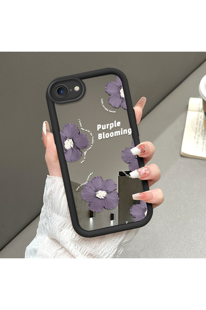 Mirror Phone Case Compatible with iPhone 7/8/Se 2020 2022 Black Silicone Protected Flower Patterns