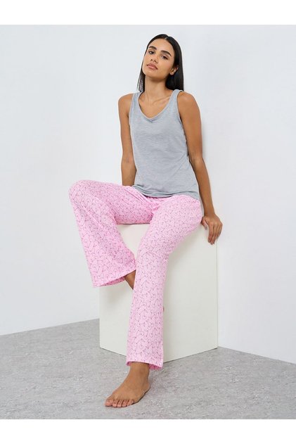 Solid Vest and Cherry Print Pyjama Set