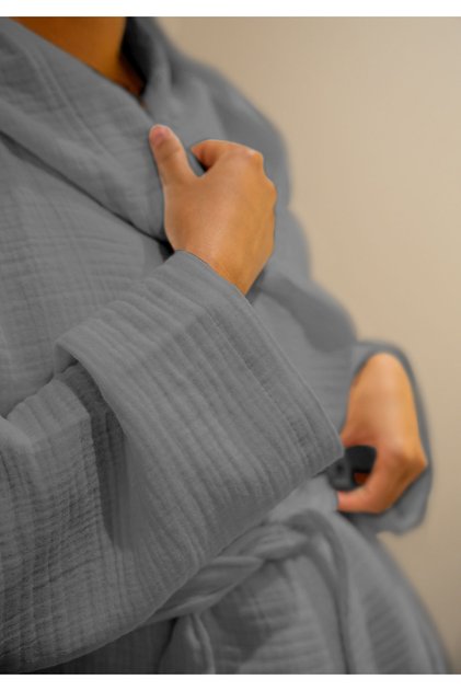 100% Cotton 4 Layer Muslin Unisex Hoodless Bathrobe Dark Gray S/M