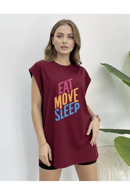 Eat Move Sleep Printed Women's Zero Arm Sleeveless Tshirt