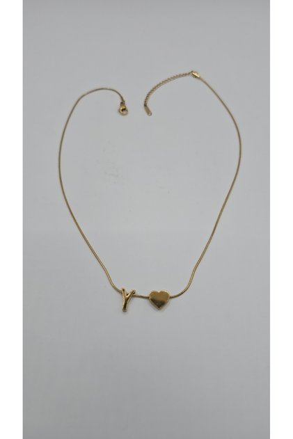 Gold Color-Y Letter Necklace with Steel Heart Detail