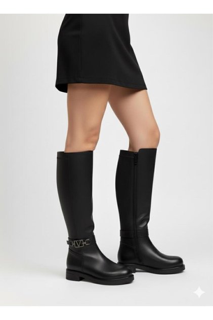 354185 Zippered Strec Black Women's Boots