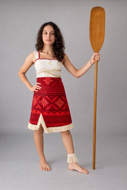 Moana 2 Temalı Kız Çocuk Kırmızı Etekli Kostüm Elbise