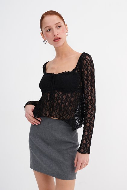 Front Tie Lace Blouse B17781