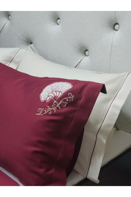Double Color Cross Embroidered Double Size Burgundy Duvet Cover Set