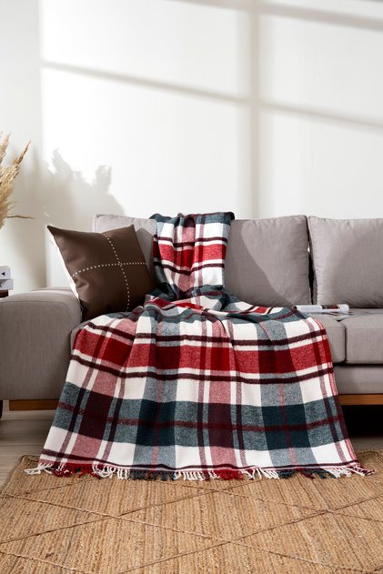 Fıona Red Plaid Throw Tv Blanket 130X170 15050