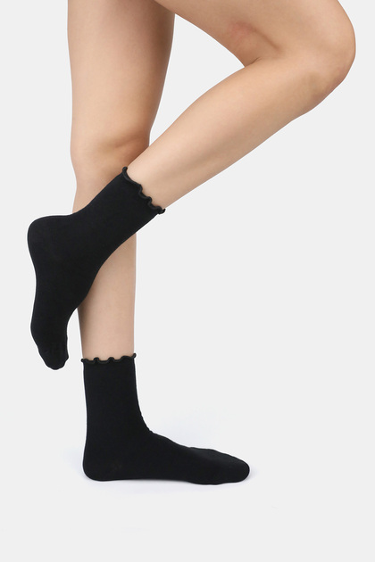 Bamboo Women's Elastic-Free Black Ruffled Socks Stitch-Free Premium Socks Non-Marking Non-Squeezing Socks