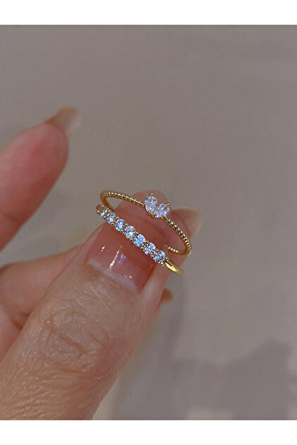 Pack of 2 - Heart Zirconia Inlaid Rings