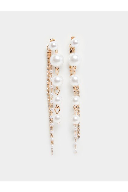 Gold Tone Pearl Dangle Earrings