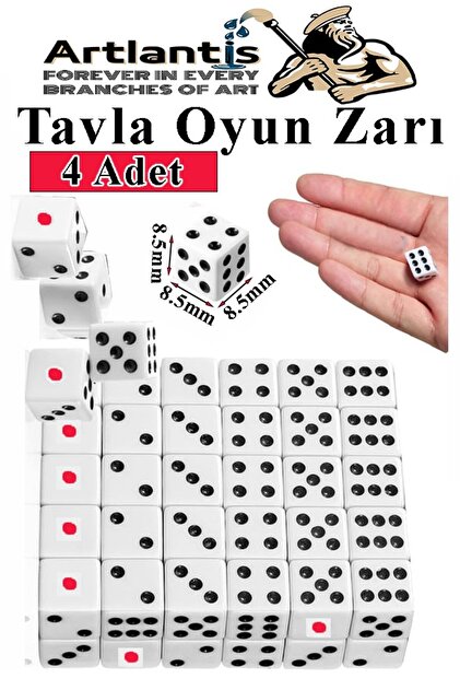Artlantis Tavla Zarı 2 Adet Beyaz Zar Akrilik 8.5 mm Masa Oyunu