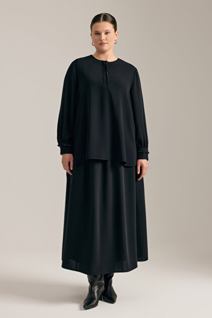 Black A-Line Skirt with Elastic Waist