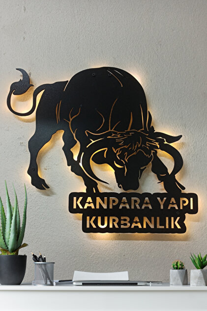 Boğa Duvar Tablosu Kasaplar İçin LED Işıklı Modern Et Dükkanı Dekoru Şık Hediyelik Duvar Aksesuarı