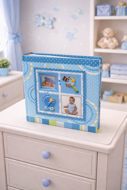 15X21 cm Baby Photo Album – Thick Cover, Embossed, Interchangeable Front Photo